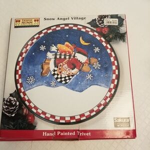 Sakura DEBBIE MUMM Trivet Christmas Snowman Angel Village Hand Painted Ceramic